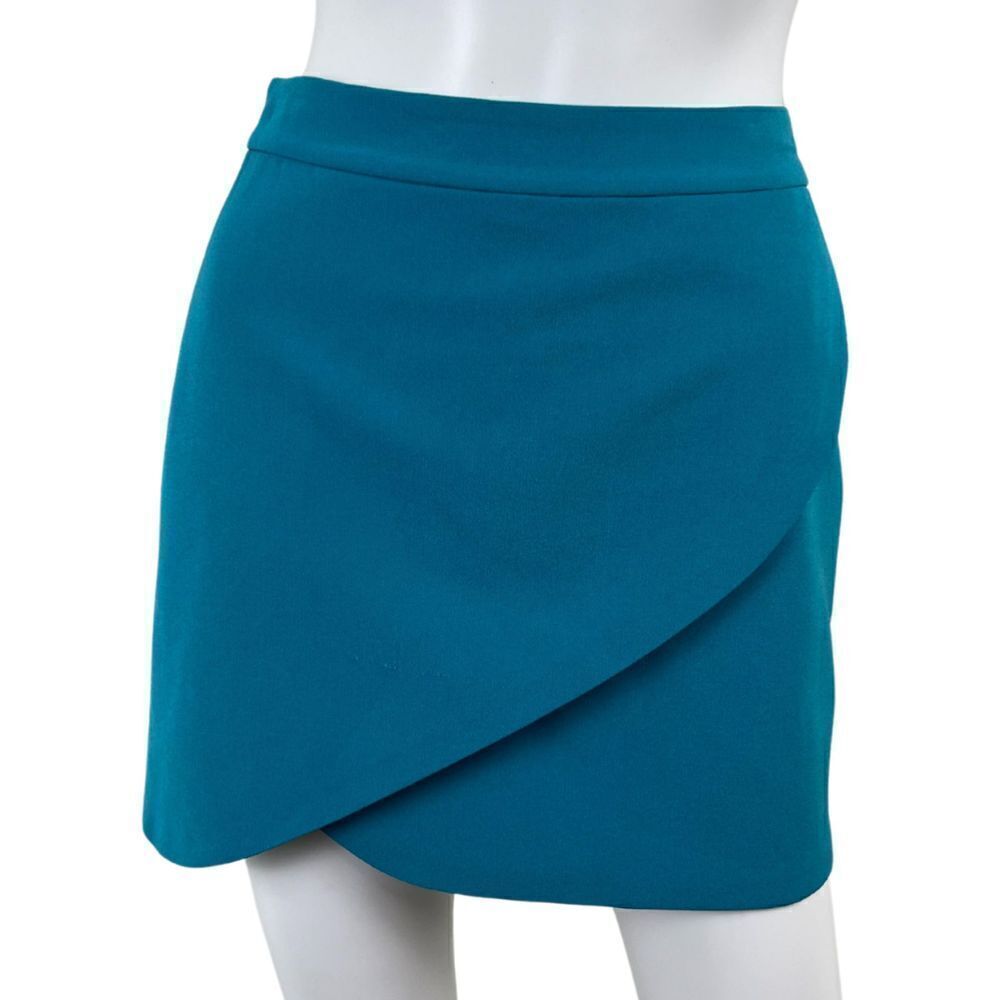 Alice + Olivia Womens Size 2 Blue Dasia Faux Wrap Mini A Line Skirt FLAWED